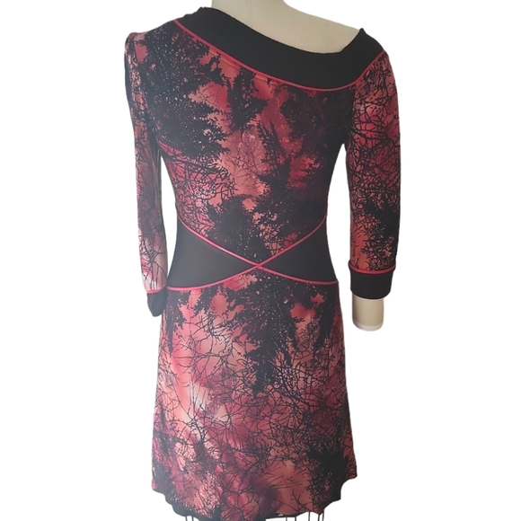 Annie50 Off-shoulder Stretch Dress - size M - Brown and multi pink - Picture 6 of 6